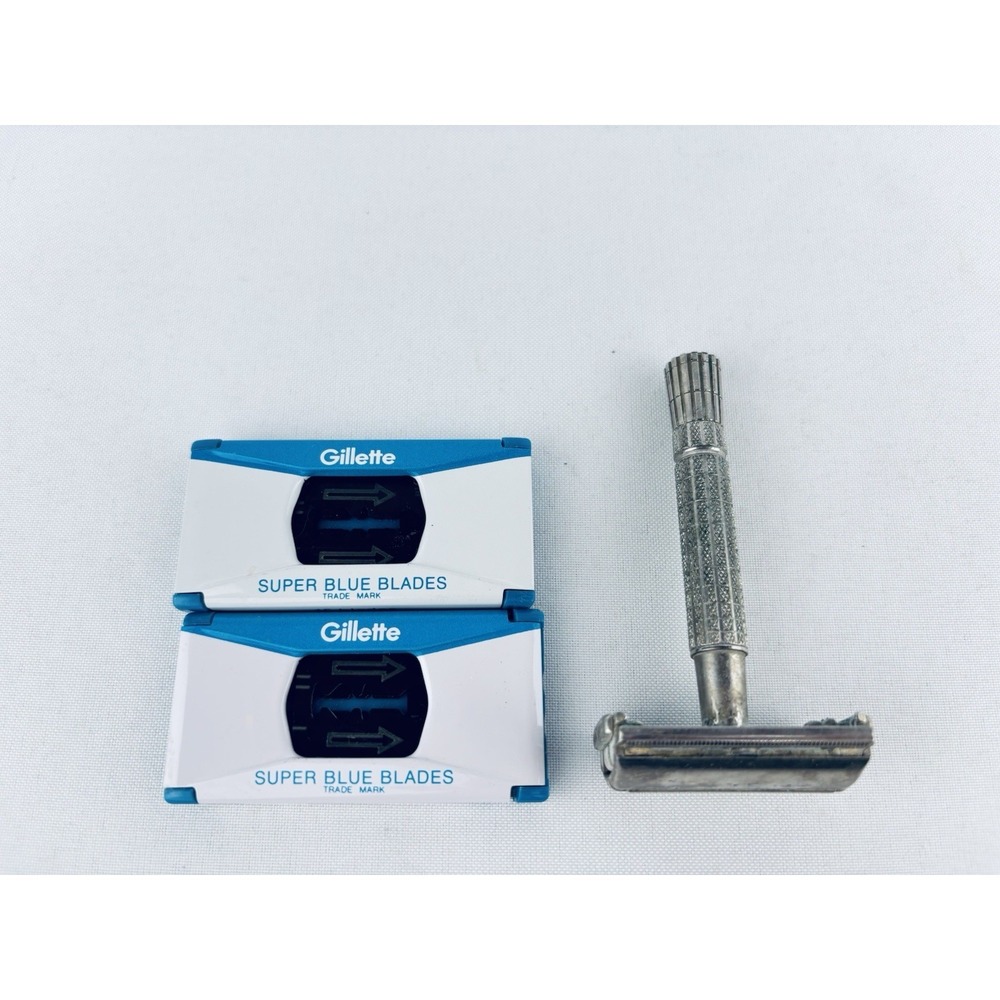 Vintage Gillette Super Speed Early 1947 Safety Razor & Super Blue‎ Blades
